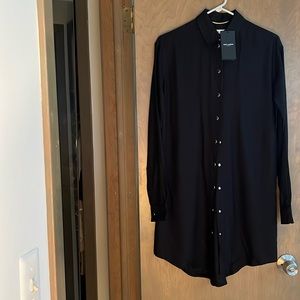 Saint Laurent black button down chemise dress blouse 36